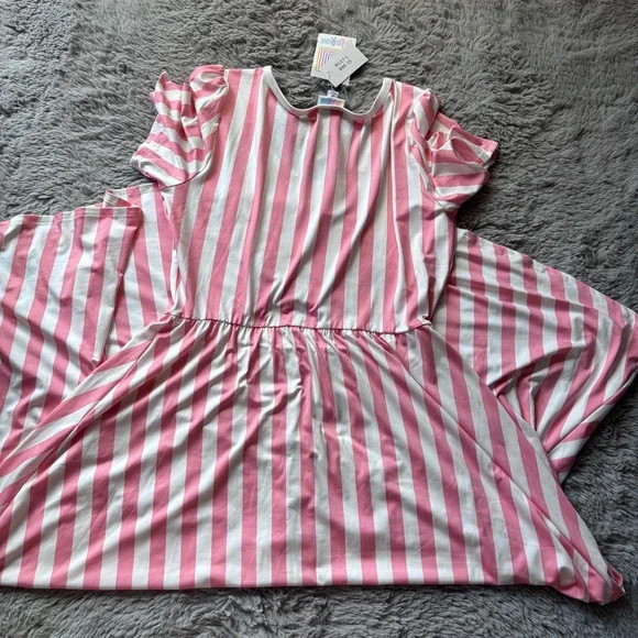 ⭐️⭐️⭐️NWT LuLaRoe Pink and White Striped Riley Dress size Large - Picture 6 of 6